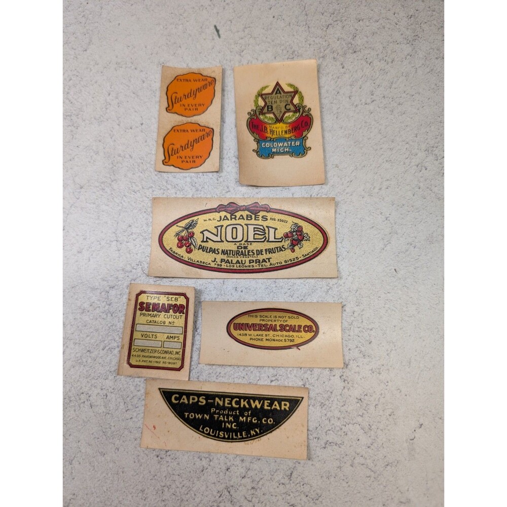 Vintage Advertising Labels Lot Noel Jarabes Tobacco Pouch Caps Neckwear USA